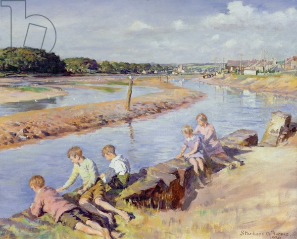Young Anglers at Hayle, 1930 by Forbes, Stanhope Alexander (1857-1947) - Bridgeman Images - art images & historical footage for 